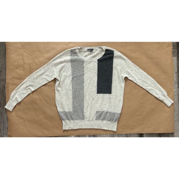 VINCE Women's 100% Gray Cashmere Color block Crew Neck Pullover Sweater Small - Picture 9 of 11